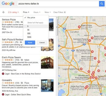 pizza search results